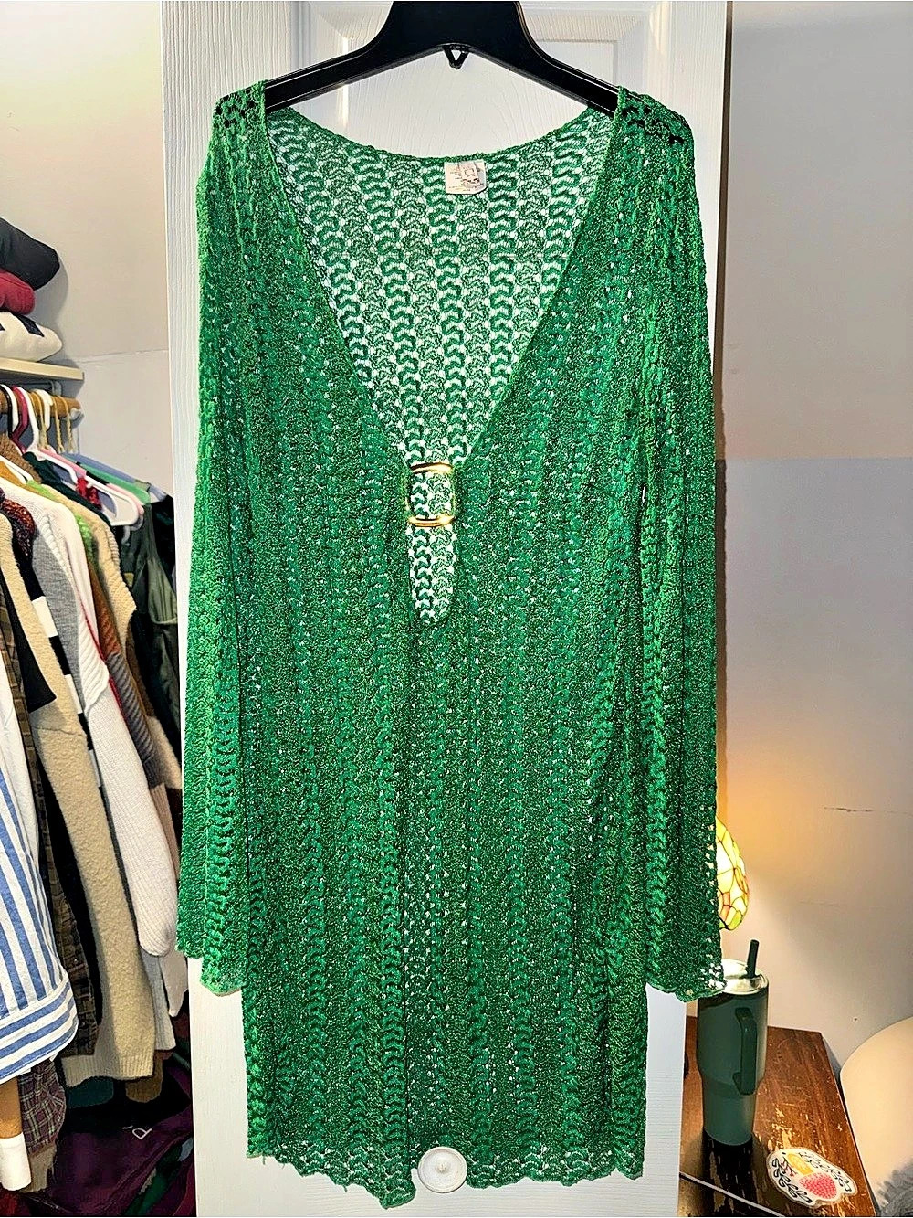 INC International Concepts Green Crochet Maxi Dress Size Small Like New